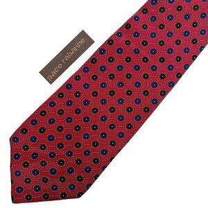 PACO RABANNE Red Silk Retro Floral and Chain Pattern Tie